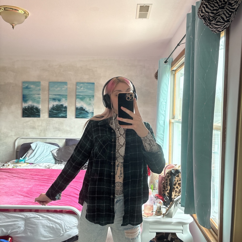 Torrid Green & Black Plaid Button Up Shirt